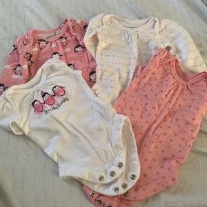 Newborn Baby Girl Long-Sleeve 4 Onesie Bundle